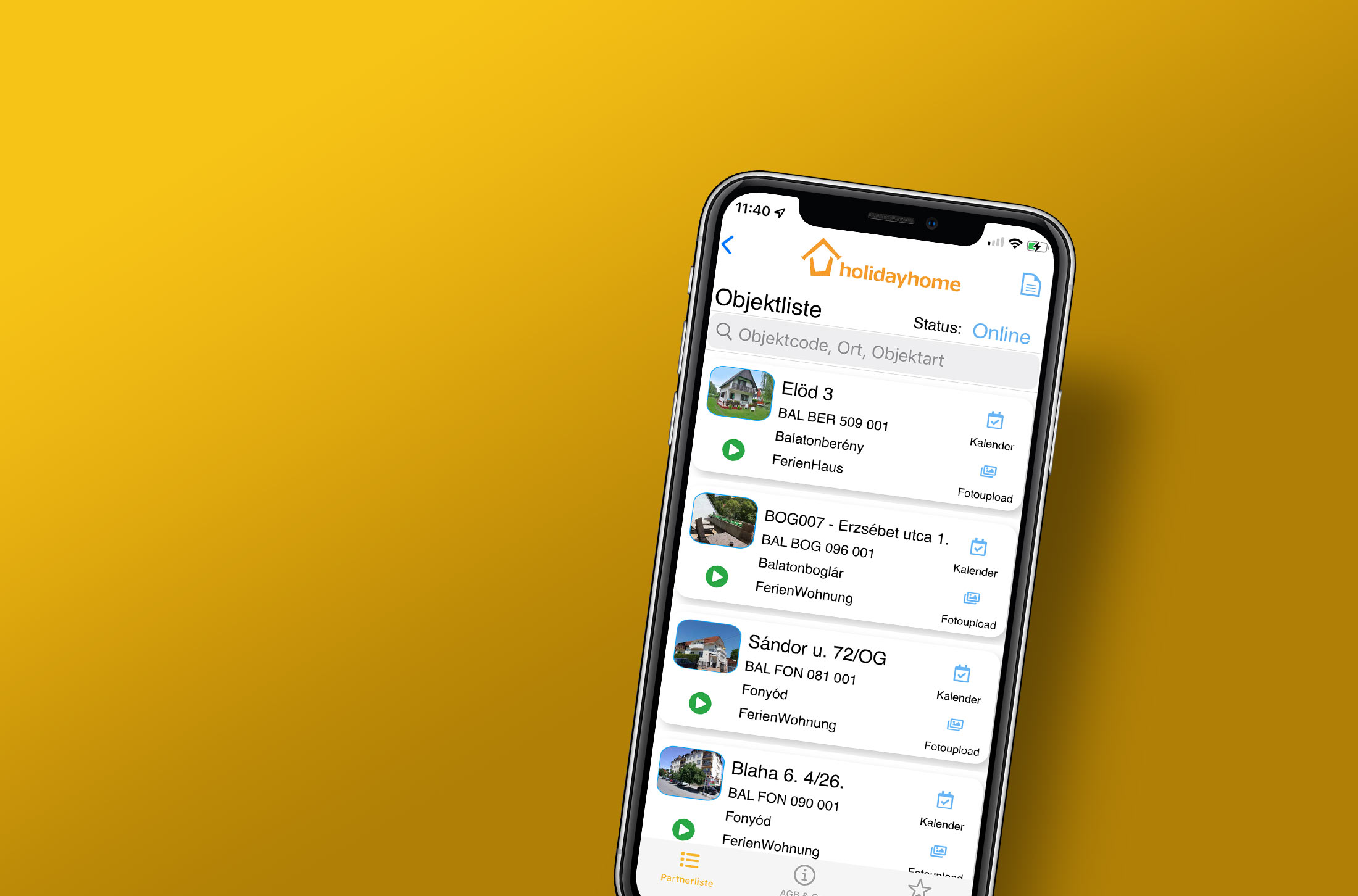 Objektliste Vermieter-App Holiday Home